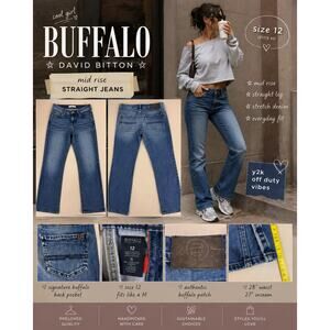 Buffalo David Bitton Jeans Women 12 Mid Rise Straight Medium Wash Stretch Denim